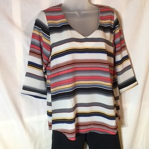 Striped Shirt with tie back and beaded neckline